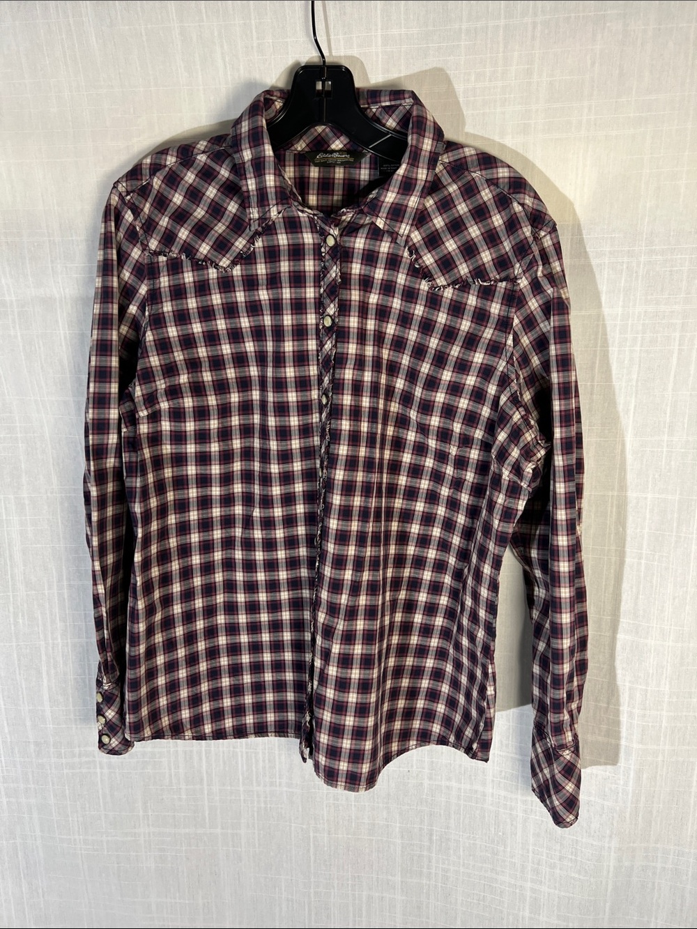 Eddie Bauer Red and Navy Plaid Pearl Snap Western Women's Shirt